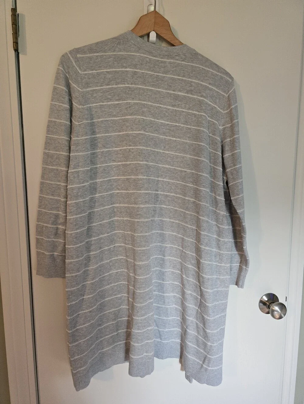 Talbots Petite 1x Light Gray Open-Front Striped Women’s Cardigan Sweater